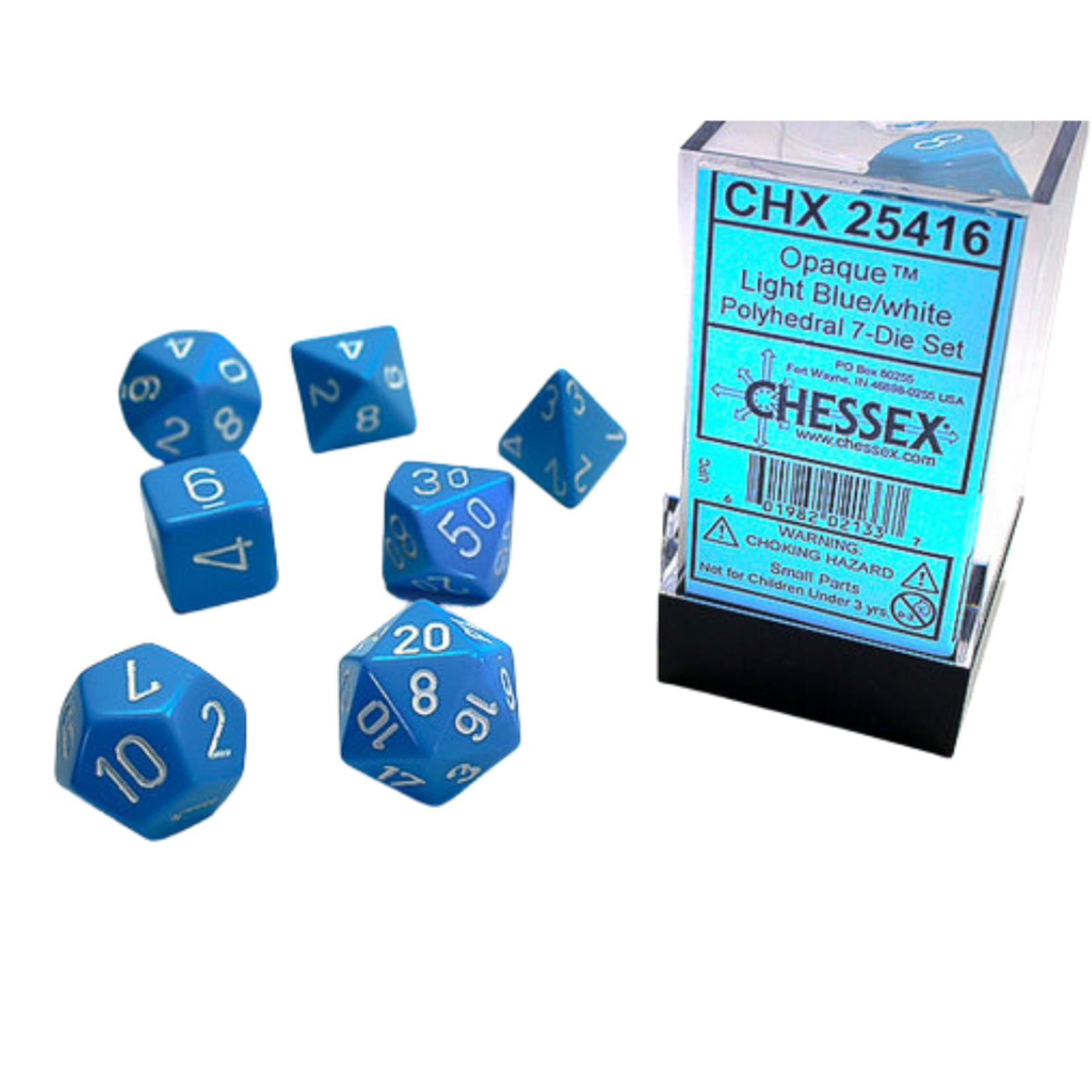 Chessex Kit de Dés Chessex Opaque Light Blue/White 7-Die