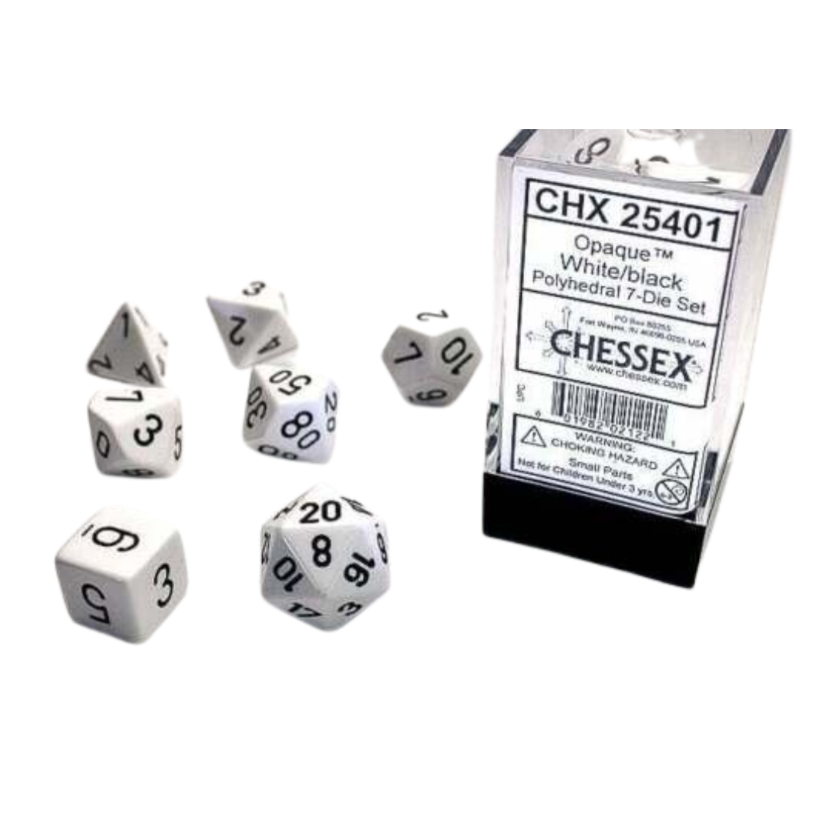 Accessoires Kit de Dés Chessex Opaque White/Black 7-Die