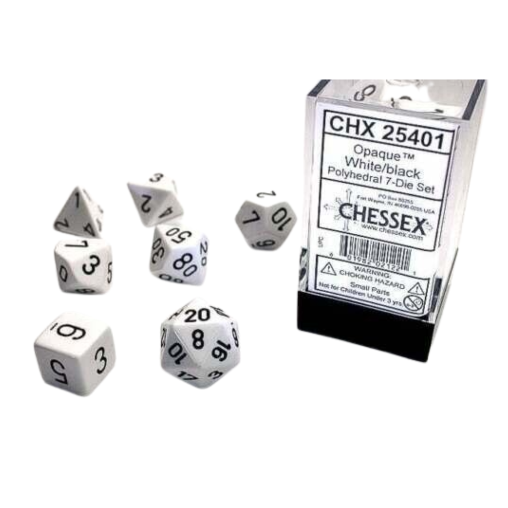 Chessex Kit de Dés Chessex Opaque White/Black 7-Die