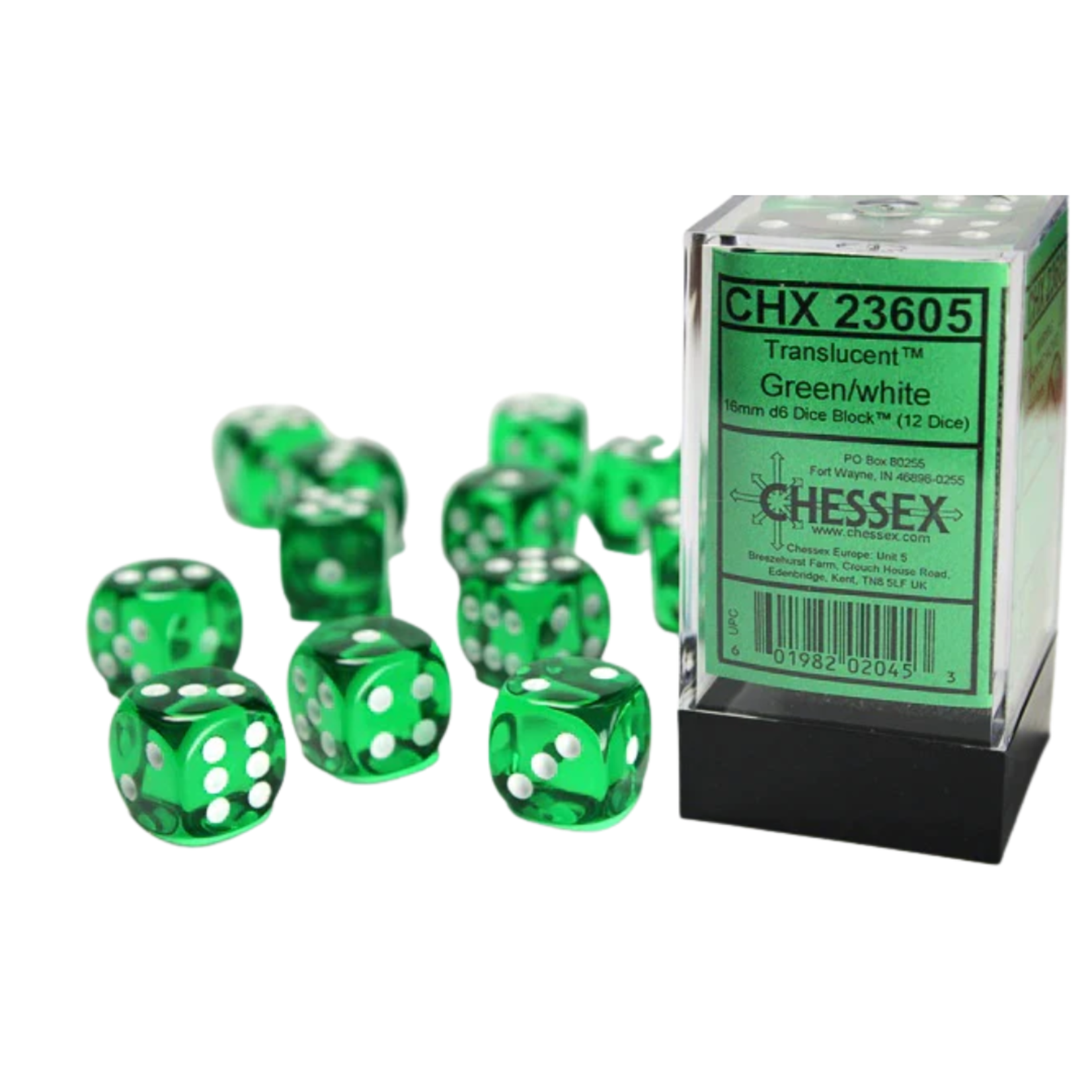 Accessoires Kit de Dés Chessex Translucent Green/White 12d6