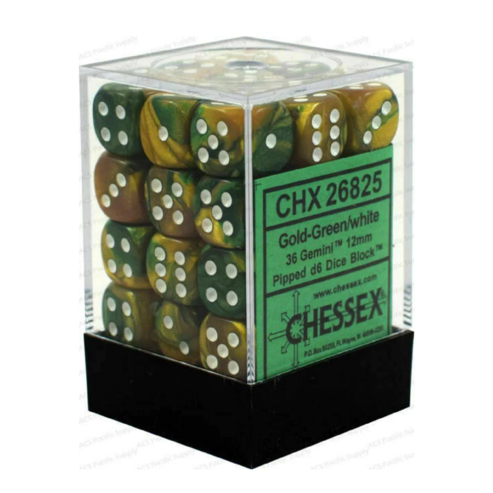 Chessex Kit de Dés Chessex Gemini Gold-Green/White 36D6