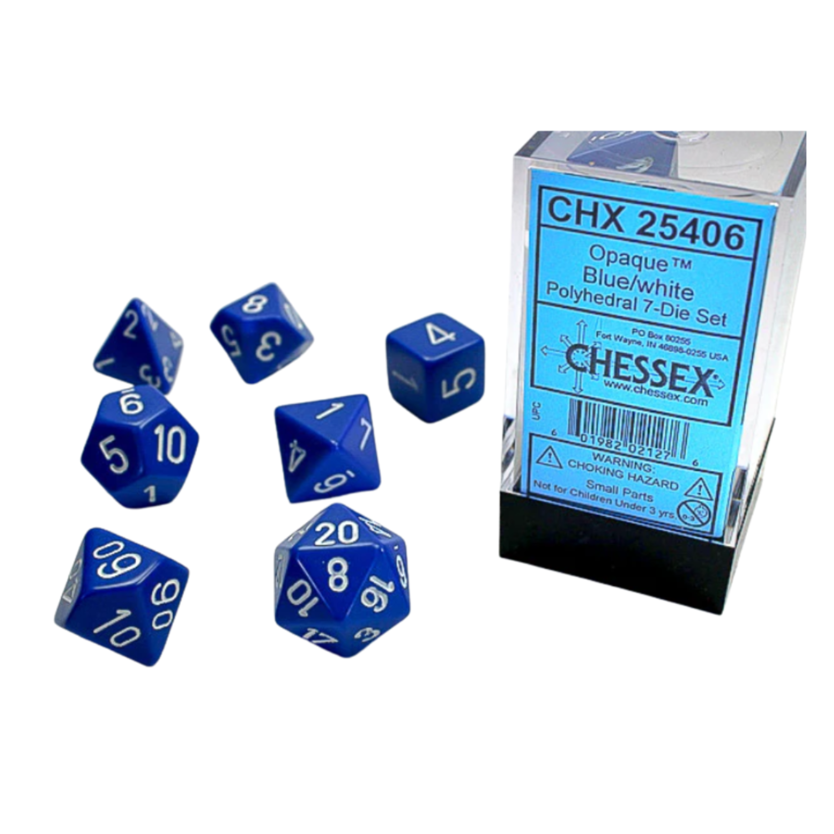 Chessex Kit de Dés Chessex Opaque Blue/White 7-Die