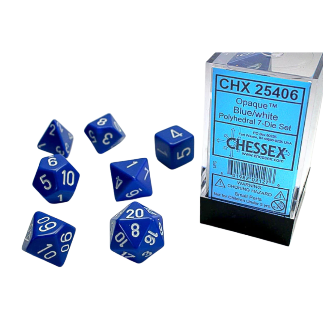 Kit de Dés Chessex Opaque Blue/White 7-Die