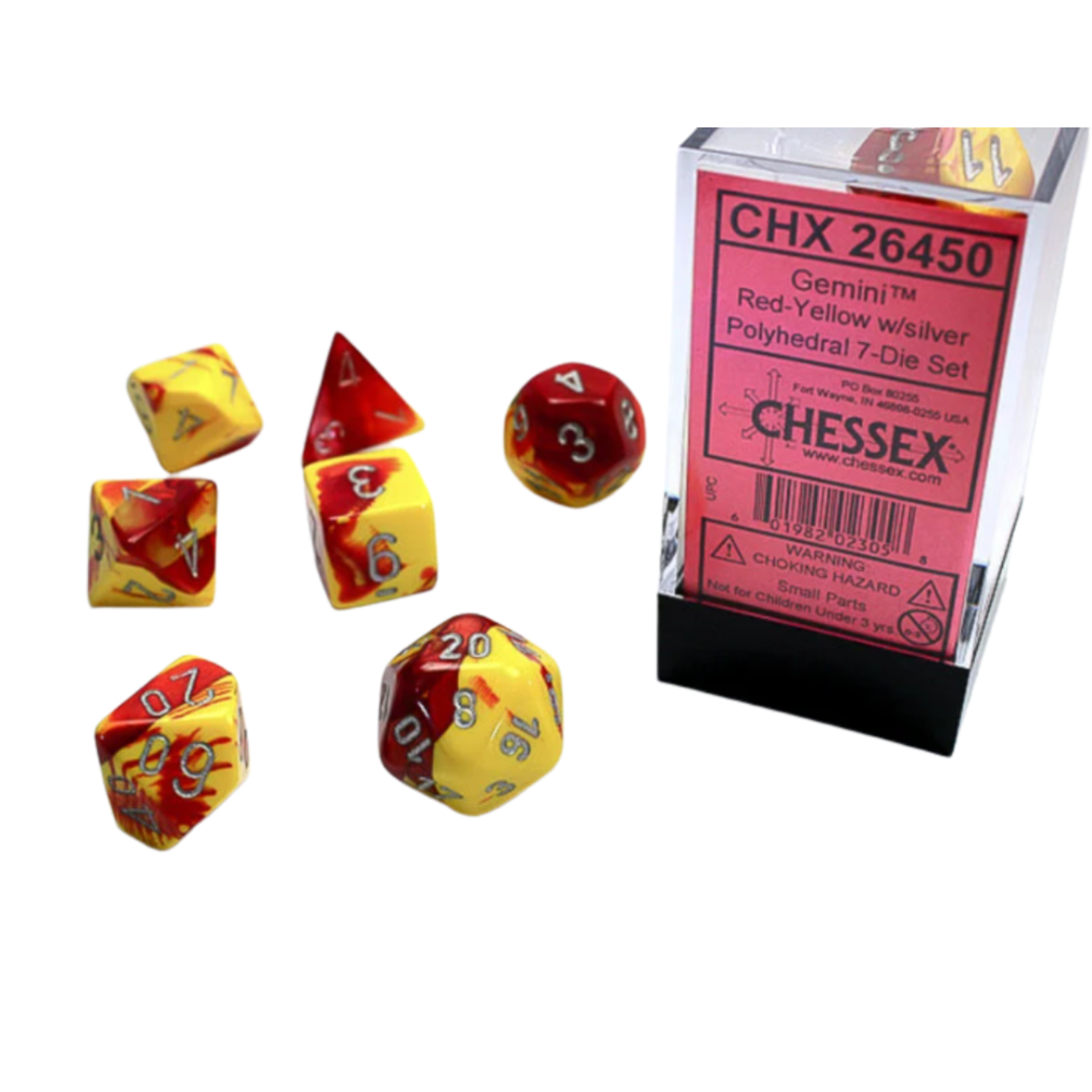Chessex Kit de Dés Chessex Gemini Red-Yellow/Silver 7-Die