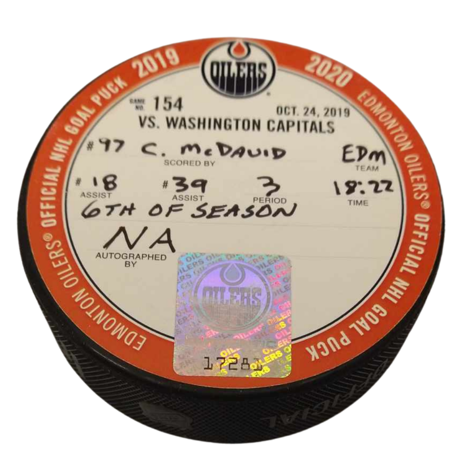 Rondelle Game-Used - But de Connor McDavid