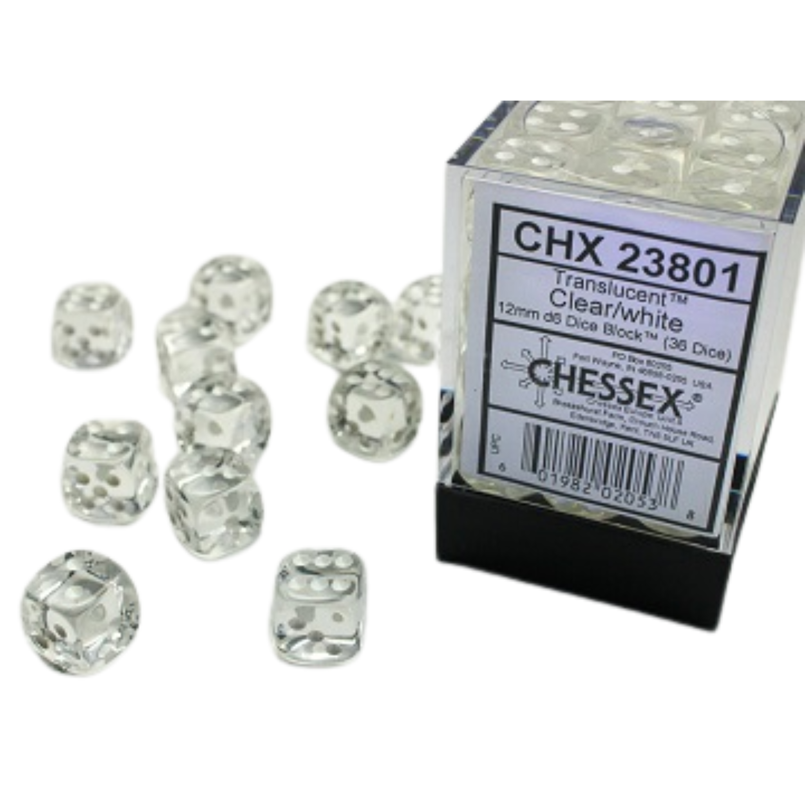 Chessex Kit de Dés Chessex Translucent Clear/White 36d6