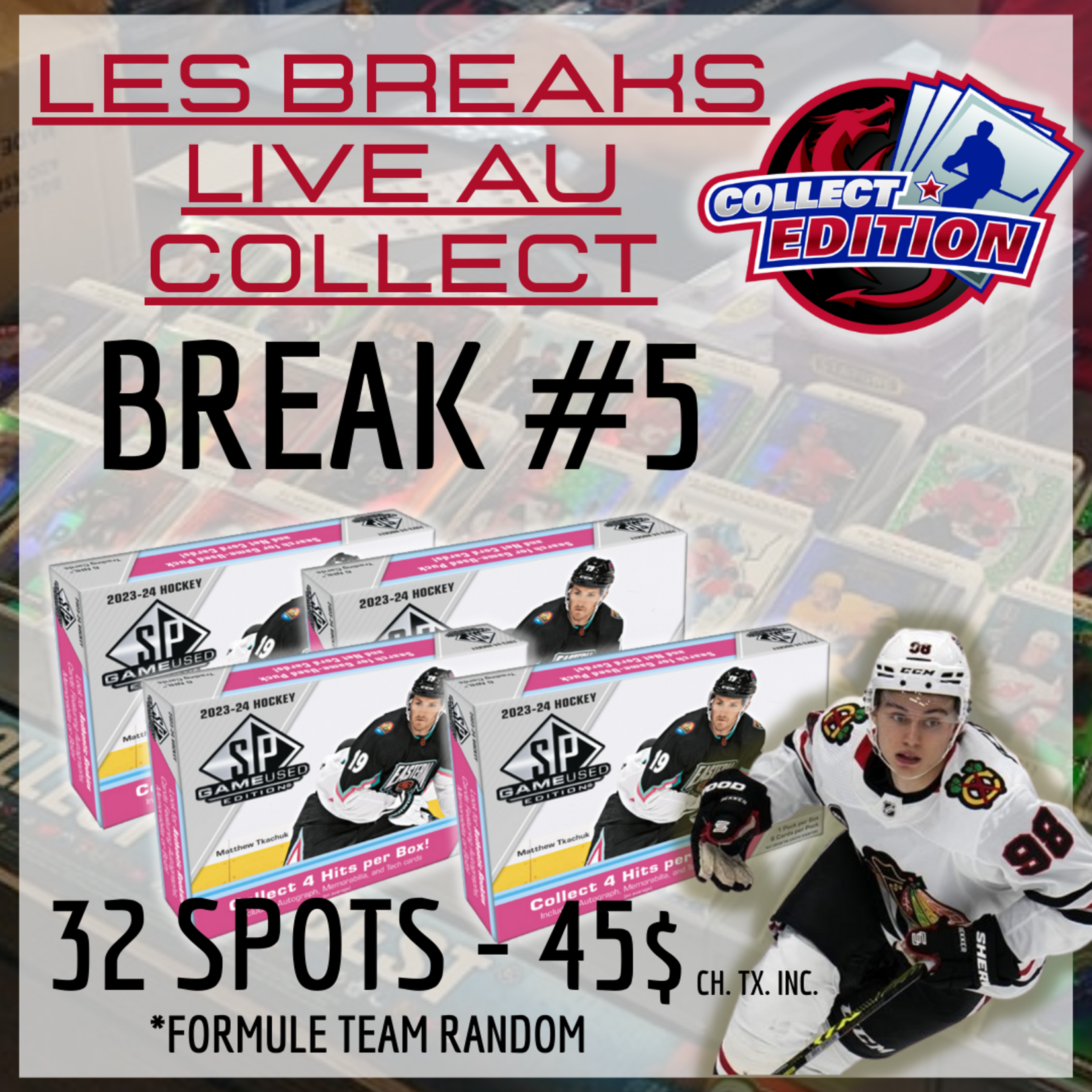 Hockey Les Breaks Live au Collect #5 (4x 2023-24 SP Game Used - Team Random)