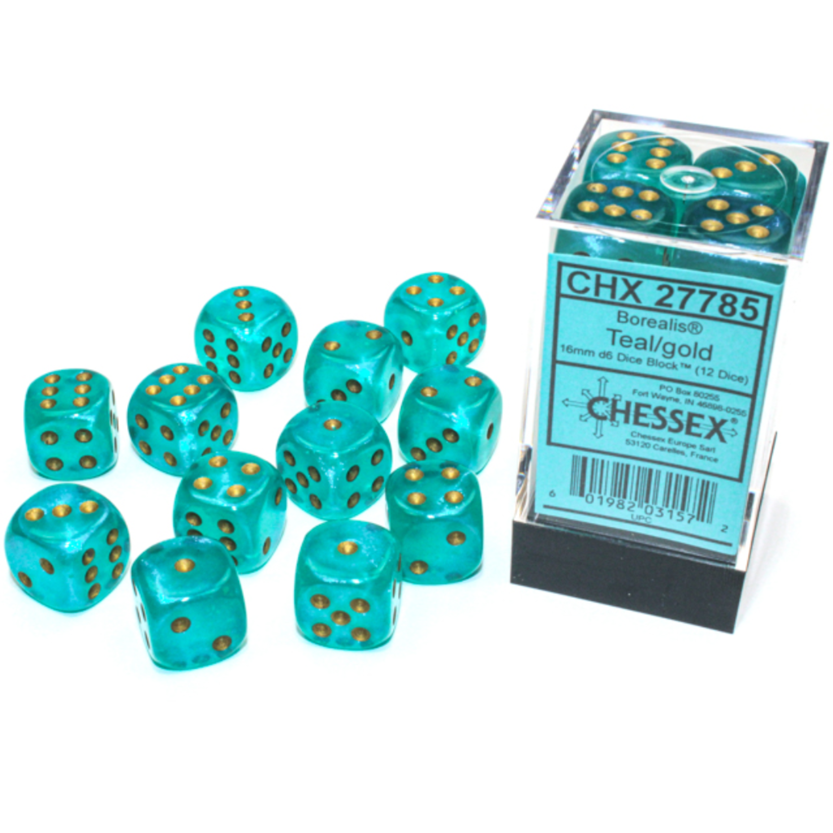 Chessex Kit de Dés Chessex Borealis Teal/Gold Luminary 12d6