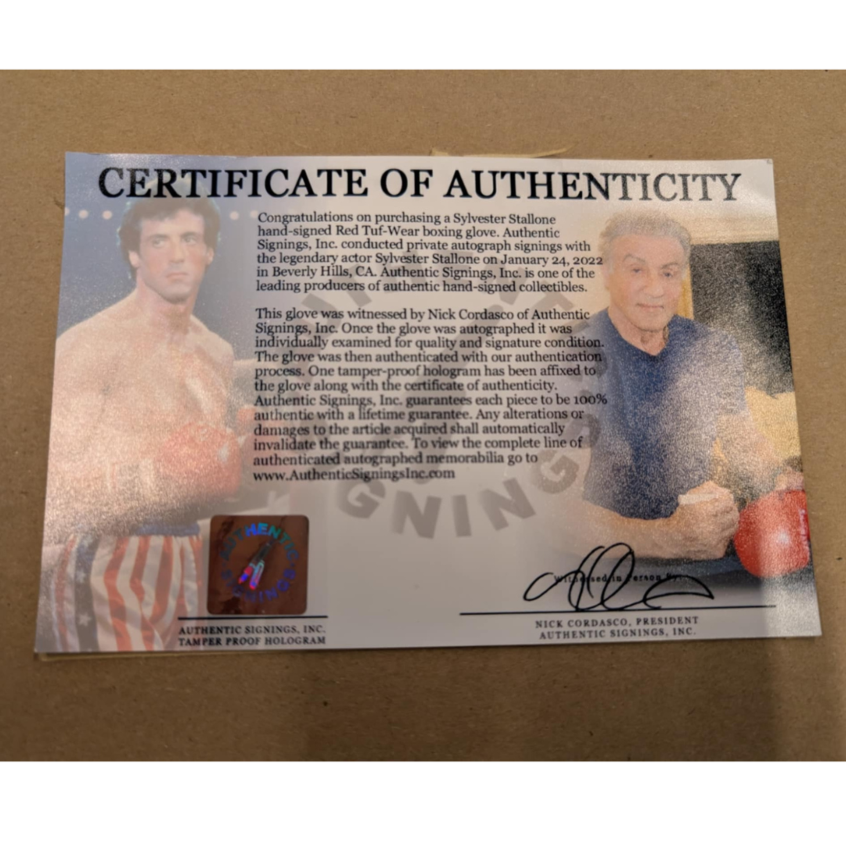 Cadre Autographié 23x23x6 - Sylvester Stallone "Rocky"
