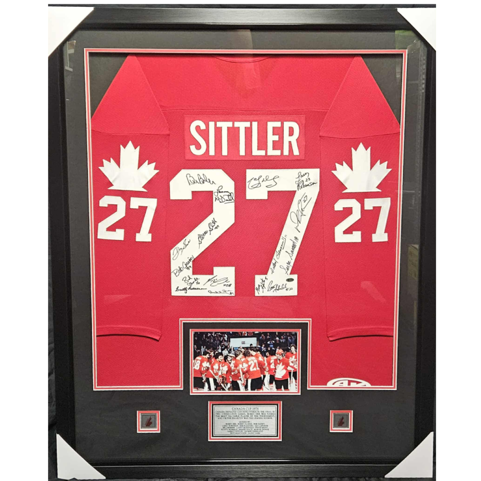 Hockey Cadre Jersey Autographié 35x43 - Darryl Sittler (16 Signatures - Team Canada '76)