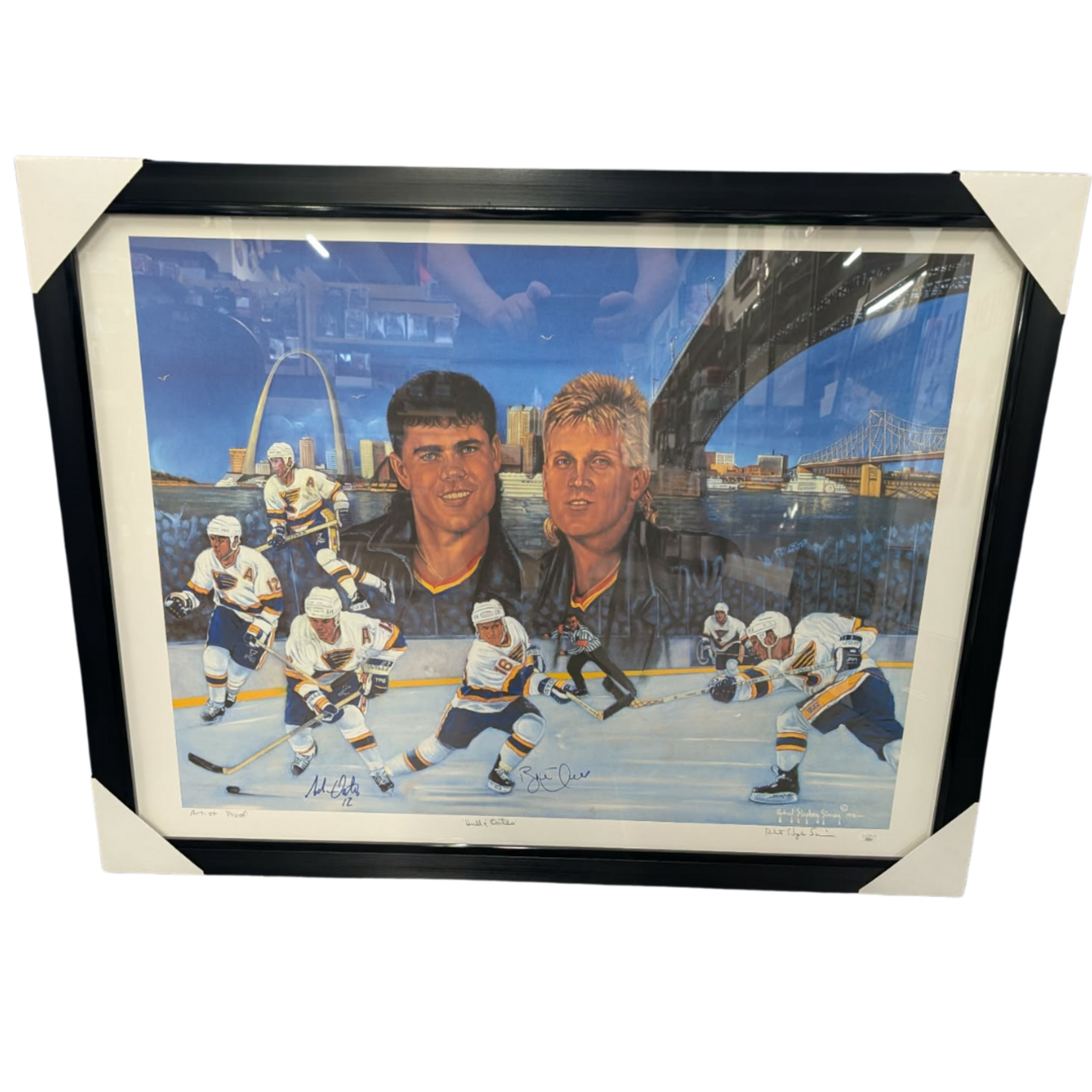 Hockey Cadre Lithographie Autographiée 37x28 - Adam Oates & Brett Hull