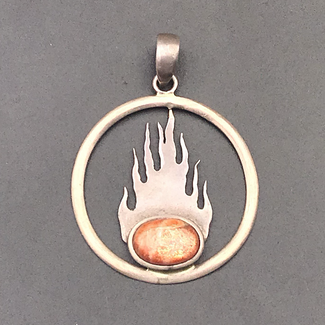 Sterling Silver Sun Stone Flame Pendant