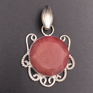 Raw Ruby Pendant with Silver Filigree