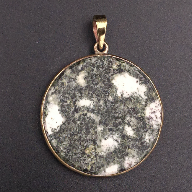 Round Polished Preseli Bluestone Hengestone Pendant set in Solid Bronze