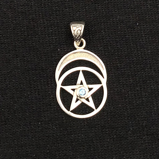 Pentacle and Moon with Blue Topaz