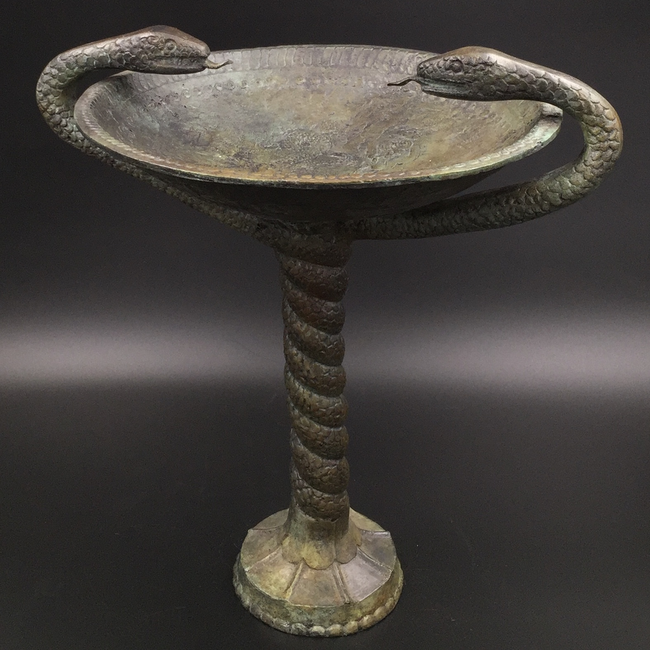 Serpent Kylix Offering Dish - 15 Inches Tall in Solid Bronze - Made in Greece
