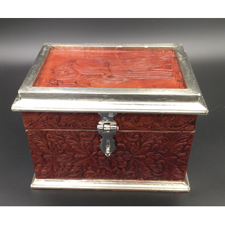 Brown Leather Tarot Box with The Hermit