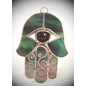 Stained Glass Hamsa Eye in Green and Purple