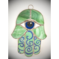 Stained Glass Hamsa Eye in Green and Blue