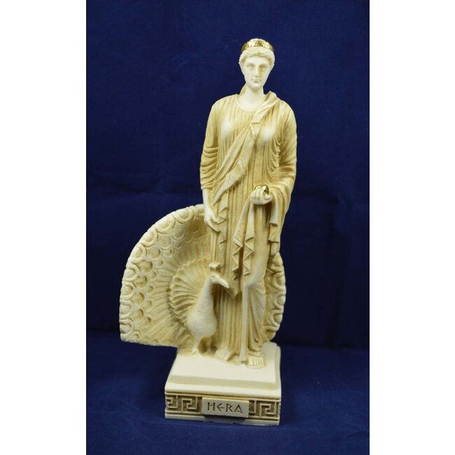 Statue of Hera, Queen of the Gods - 9.6 Inches Tall in Aged Alabaster - Made in Greece