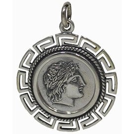 Double-Sided Apollo Pendant - One Inch Wide in 925 Sterling Silver - Made in Greece