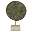 Disc of Phaistos - 8.6 Inches Tall in Bronze with Green Patina on Marble Stand in - Made in Greece