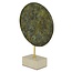 Disc of Phaistos - 8.6 Inches Tall in Bronze with Green Patina on Marble Stand in - Made in Greece