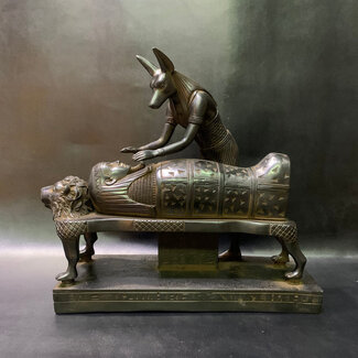 Anubis Mummification Statue - 10.5 Inches Tall in Basalt - Made in Egypt