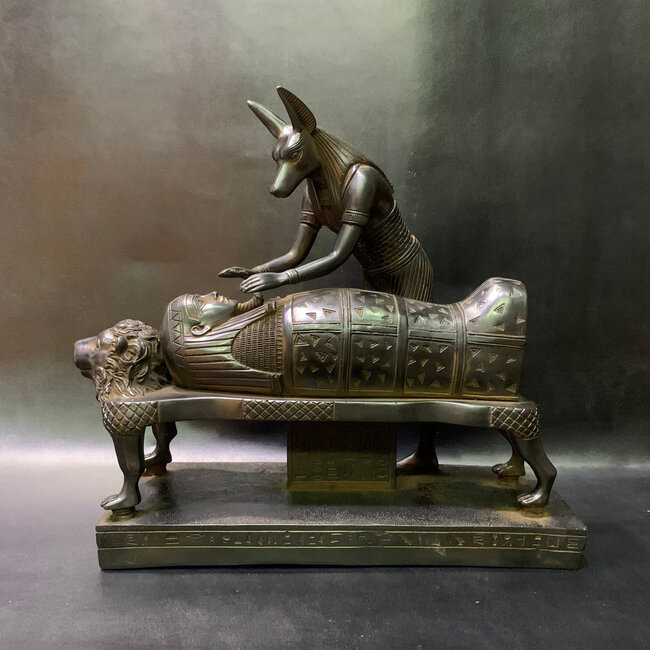 Anubis Mummification Statue - 10.5 Inches Tall in Basalt - Made in Egypt