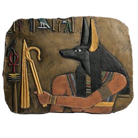 Anubis Wall Relief - 16 Inches Wide in Hand-painted Basalt - Made in Egypt