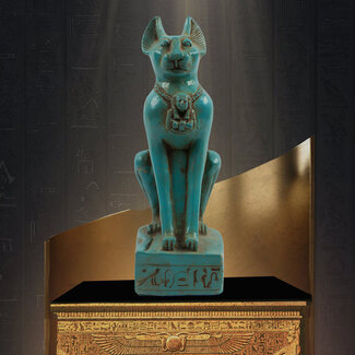 Egyptian Cat Goddess Bastet Statue - 8.5 Inches Tall in Flame Stone - Made in Egypt