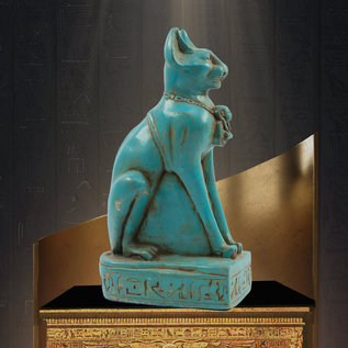 Egyptian Cat Goddess Bastet Statue - 8.5 Inches Tall in Flame Stone - Made in Egypt