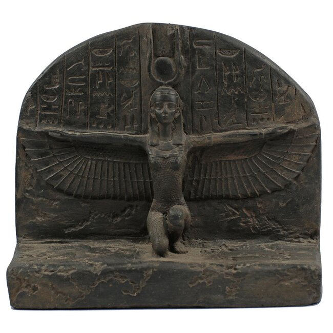 Winged Isis Statue - 12 Inches Wide in Black Stone - Made in Egypt