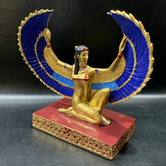 Winged Isis Statue - 8.5 Inches Tall in Gold Leafed Stone - Made in Egypt