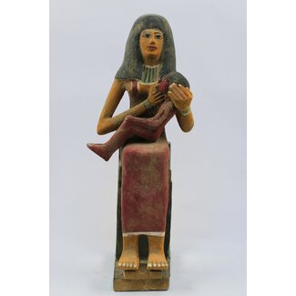 Goddess Isis Nursing Horus Statue - 15.5 Inches Tall in Natural Wood - Made in Egypt