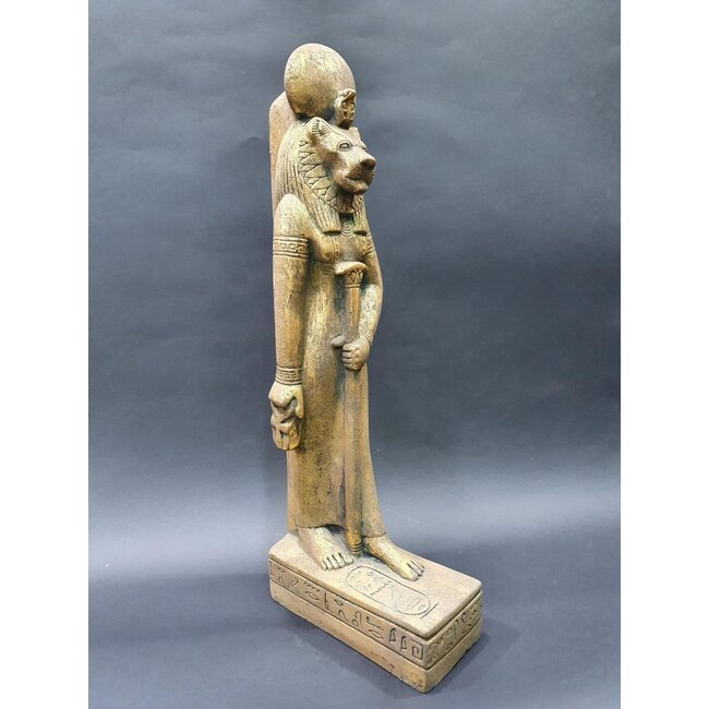 Egyptian Lioness Goddess Sekhmet Statue - 17 Inches Tall in Golden Limestone - Made in Egypt