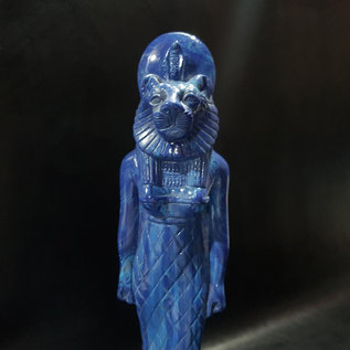 Egyptian Lioness Goddess Sekhmet Statue - 12 Inches Tall in Blue Stone - Made in Egypt