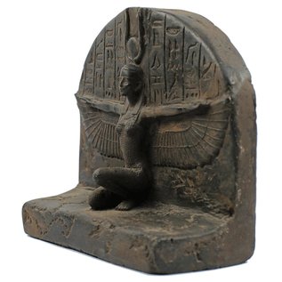 Winged Isis Statue - 12 Inches Wide in Black Stone - Made in Egypt