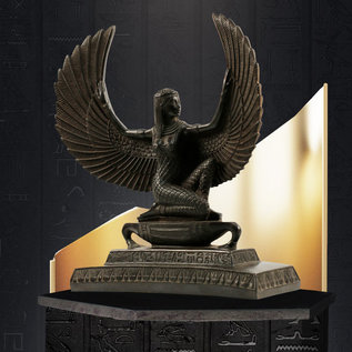 Winged Isis Statue on Boat - 14 Inches Tall in Basalt - Made in Egypt
