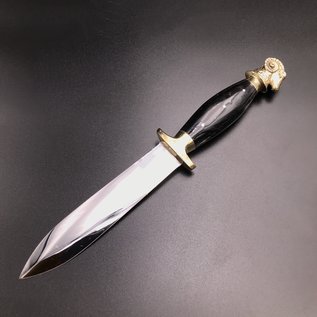 Cretan Ram Head Athame -  11 Inches Long with Black Ram Horn Handle, Steel Blade, and Bronze Pommel - Made in Crete