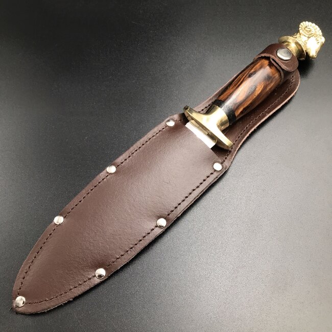 Cretan Ram Head Athame  -  11 Inches Long with Black-Stained Kermes Oak Handle, Steel Blade, and Bronze Pommel - Made in Crete