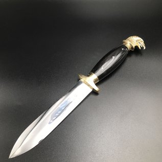 Cretan Eagle Head Athame -  11 Inches Long with Black Ram Horn Handle, Steel Blade, and Bronze Pommel - Made in Crete