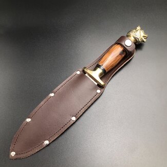 Cretan Lion Head Athame  -  11 Inches Long with Black-Stained Kermes Oak Handle, Steel Blade, and Bronze Pommel - Made in Crete
