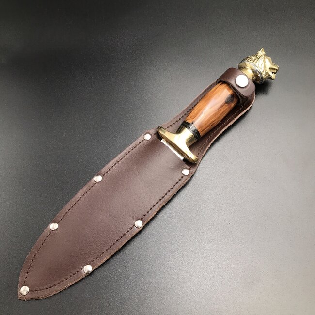 Cretan Lion Head Athame  -  11 Inches Long with Black-Stained Kermes Oak Handle, Steel Blade, and Bronze Pommel - Made in Crete