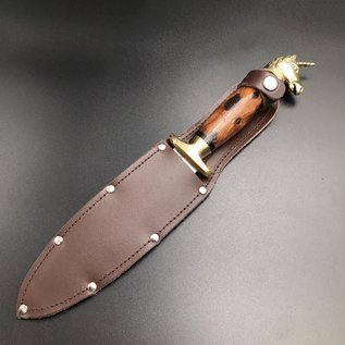 Cretan Unicorn Head Athame -  11 Inches Long with Black Ram Horn Handle, Steel Blade, and Bronze Pommel - Made in Crete