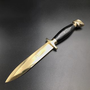 Necromancer's Bronze Skull Dagger  -  11 Inches Long with Black Ram Horn Handle and Bronze Blade and Pommel - Made in Crete