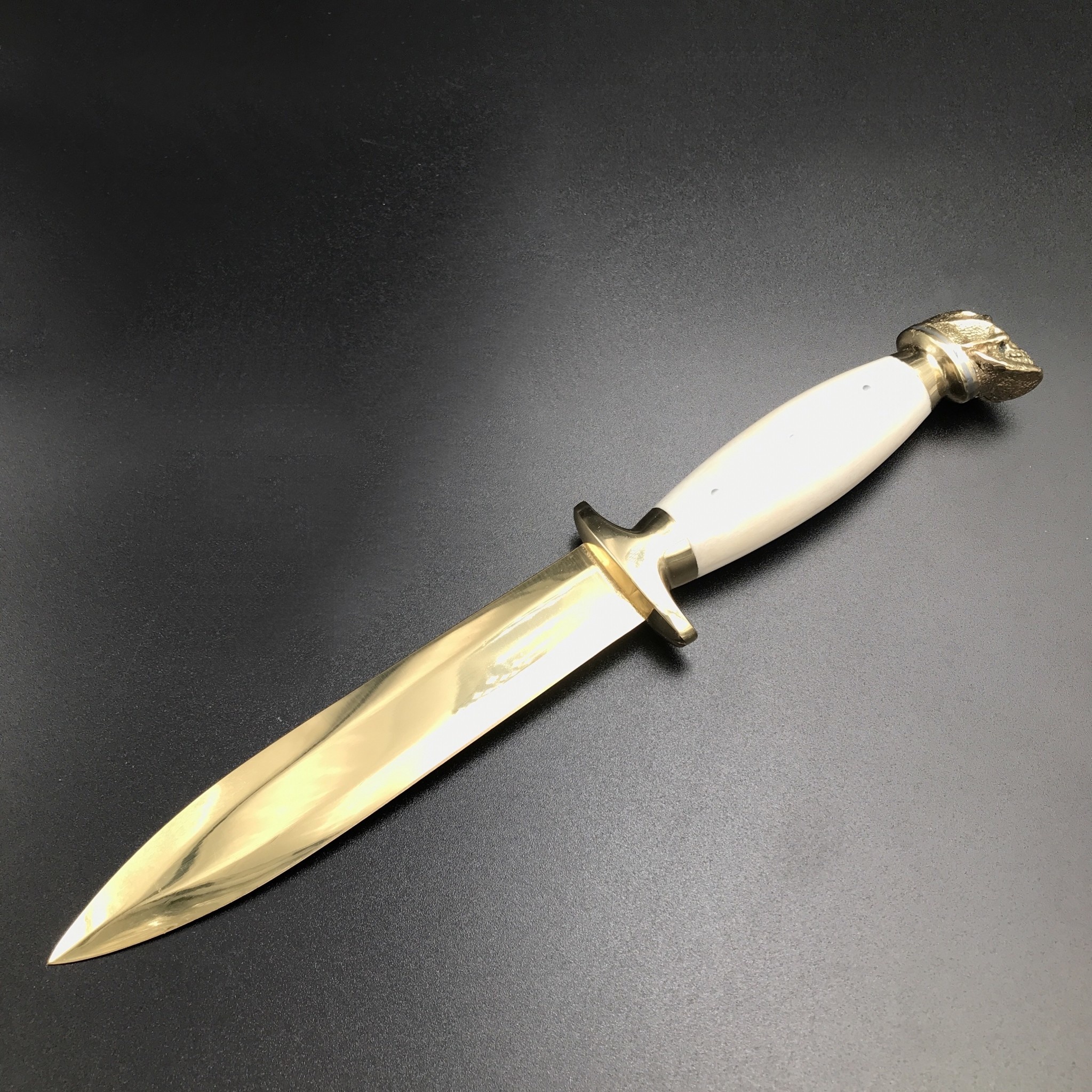 Necromancer's Bronze Skull Dagger    Inches Long with White Ram Bone  Handle and Bronze Blade and Pommel   Made in Crete