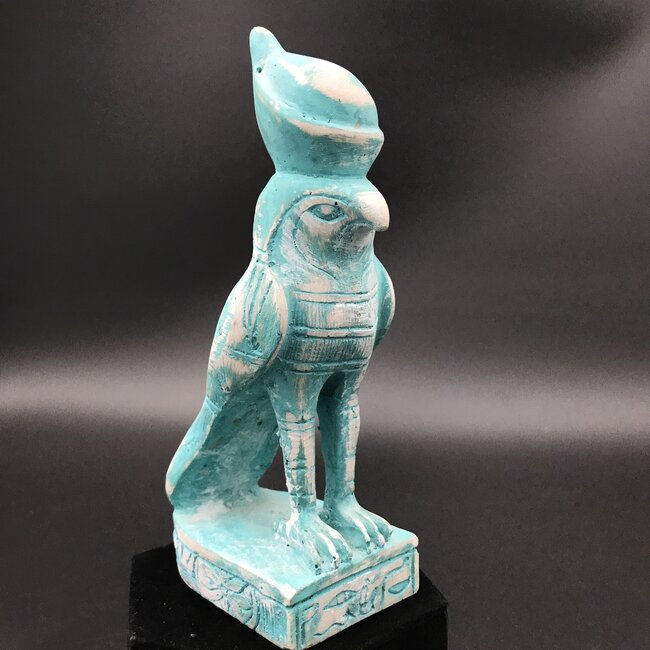 Egyptian God Horus Statue  - 7 Inches Tall in Turquoise Polystone - Made in Egypt