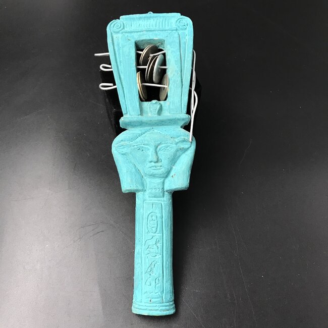 Egyptian Goddess Hathor magical sistrum (Musical Instrument) - 12 Inches Tall Turquoise - Made in Egypt