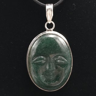 Green Onyx Smiling Face Sterling Silver Pendant